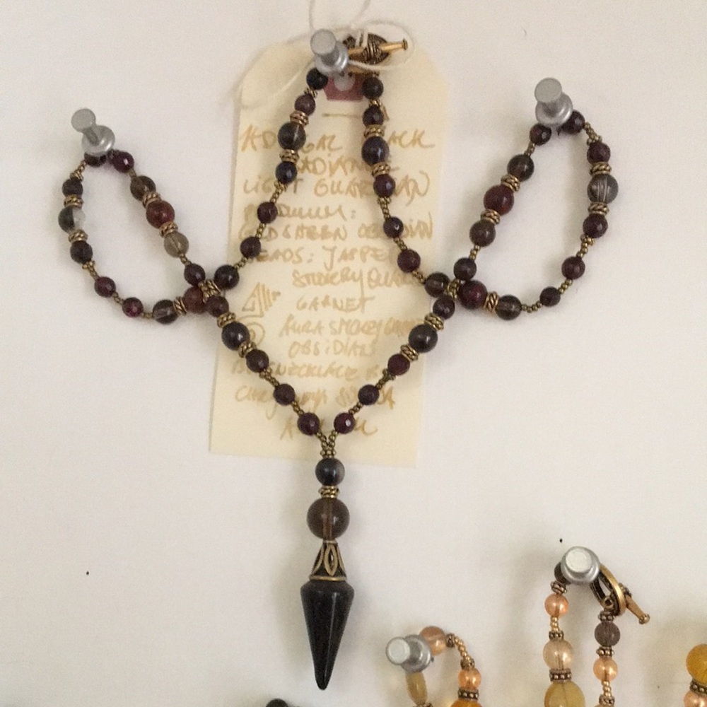 Jasper, Garnet, Obsidian, Aura Smokey Quartz Handmade one of a kind necklace